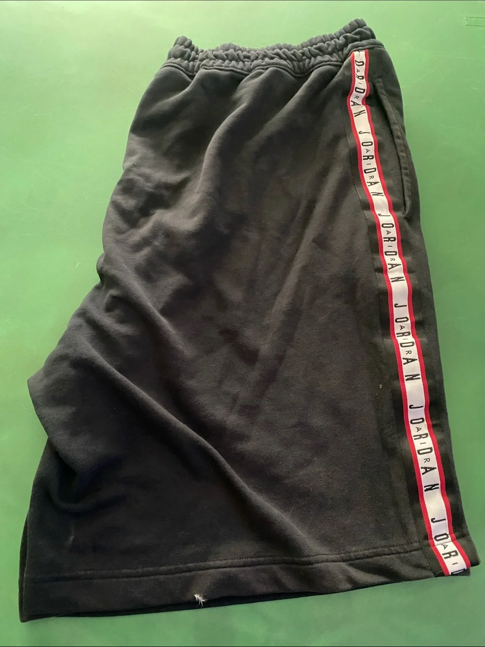 Jordan Black Athletic Shorts with White Jumpman and Red-Trim Tape